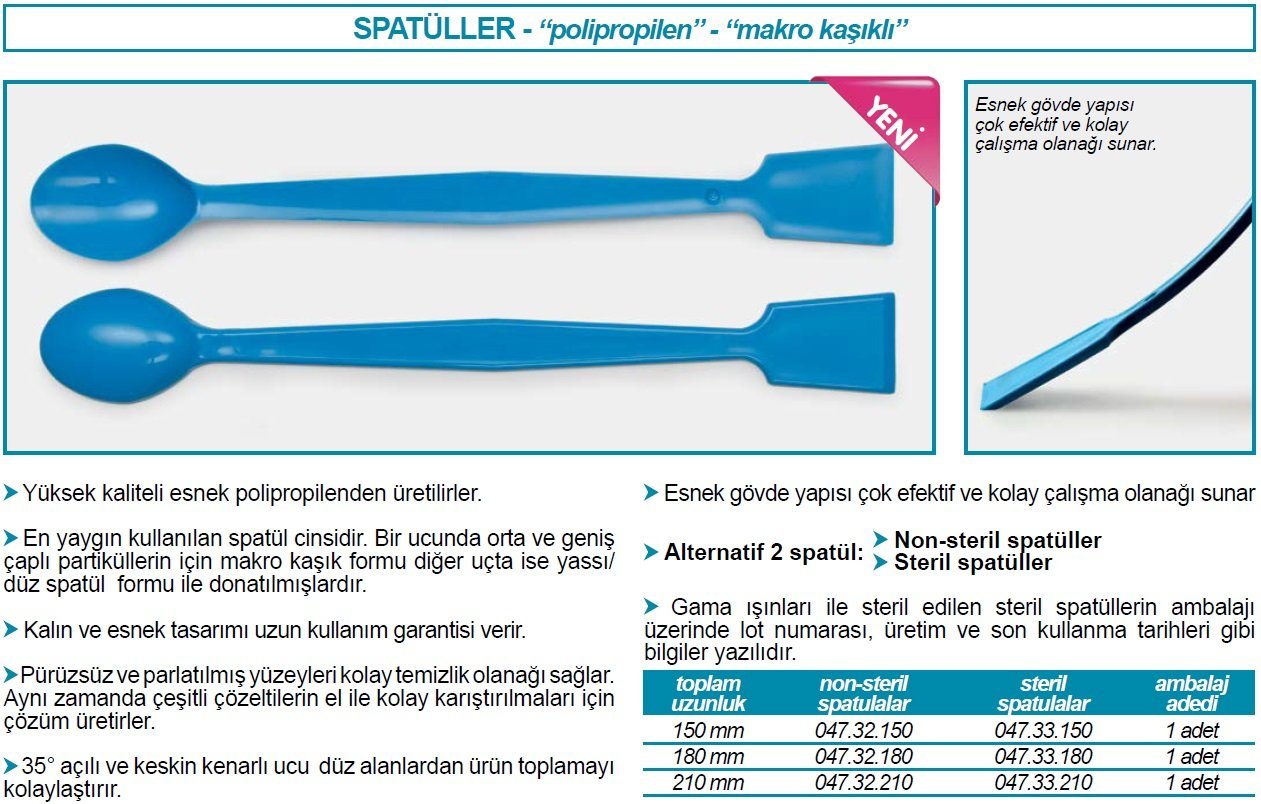 İSOLAB 047.32.150 spatül P.P derece eğimli düz uçlu